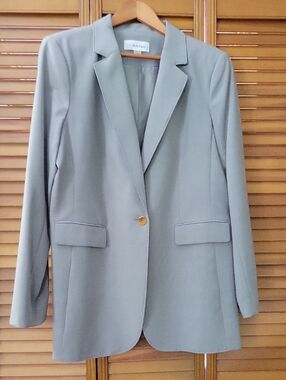 New Calvin Klein Light Gray Single-Button Blazer